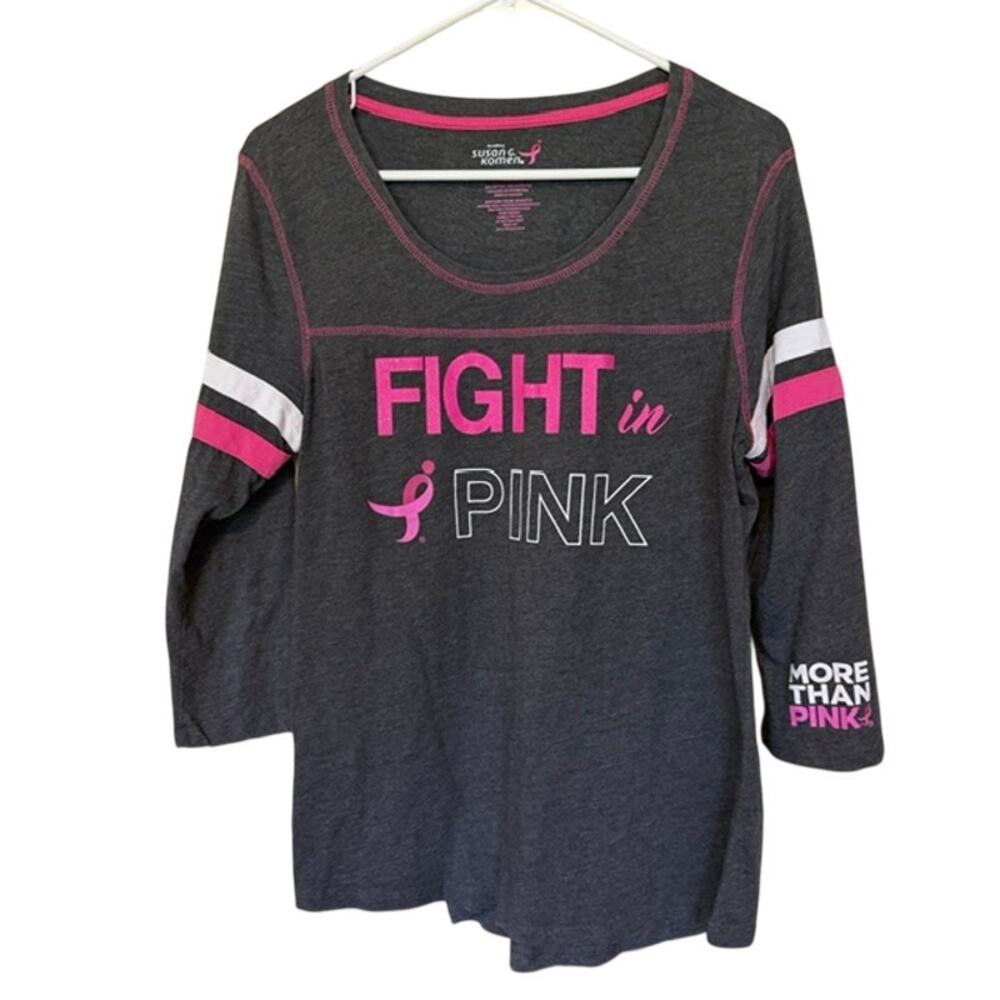 Susan G. Komen Dark Gray and Pink 3/4 Sleeve T-Shirt - Large